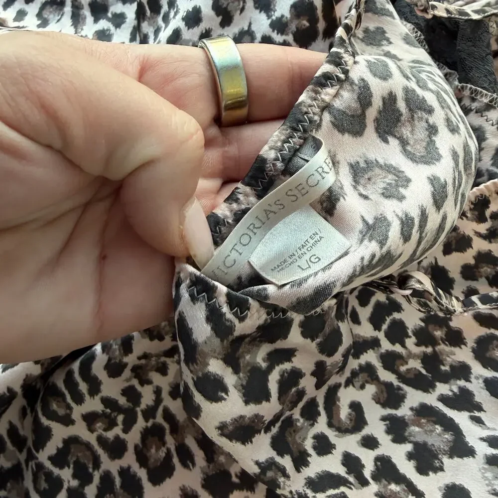 Vintage Y2k Victoria's Secret Leopard Lace Gray Cami Babydoll Tank Top Dress L - Picture 3 of 5